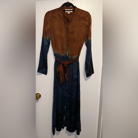 Cloth Stone Ombre Blue Brown Perla Tie-Dye Belted Kimono Maxi Dress - Picture 7 of 11